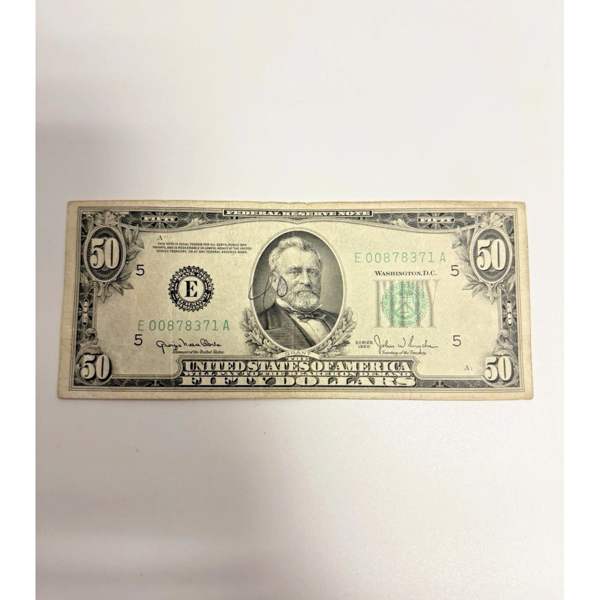 1950 $50 Federal Reserve Note Old U.S. Currency Fifty Dollar Bill