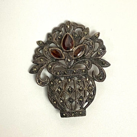 Sterling Silver 925 Garnet & Marcasite Pendant