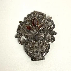Sterling Silver 925 Garnet & Marcasite Pendant