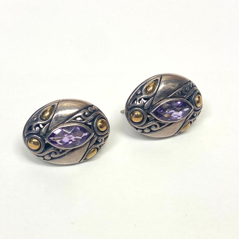 SAMUEL BENHAM BJS STERLING SILVER 18K GOLD EARRINGS RING SET LOT PURPLE SAMUEL BENHAM BJS STERLING SILVER 18K GOLD EARRINGS RING SET LOT PURPLE