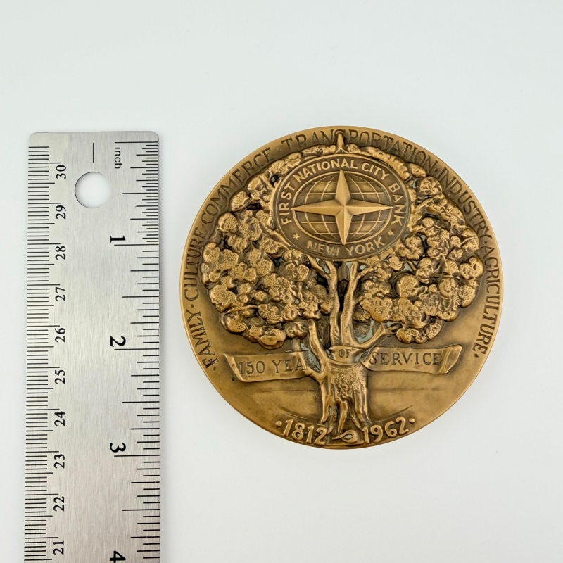 1962 USA First National City Bank NEW YORK 150th Bronze Large Medal Coin 3"