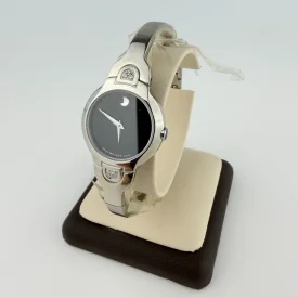 MOVADO Museum Stainless Steel Black Dial Bangle 6 Diamond Women's Watch