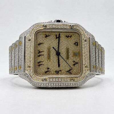 Cartier Santos Automatic Diamond Watch Arabic Dial 4072 Stainless Steel 100m