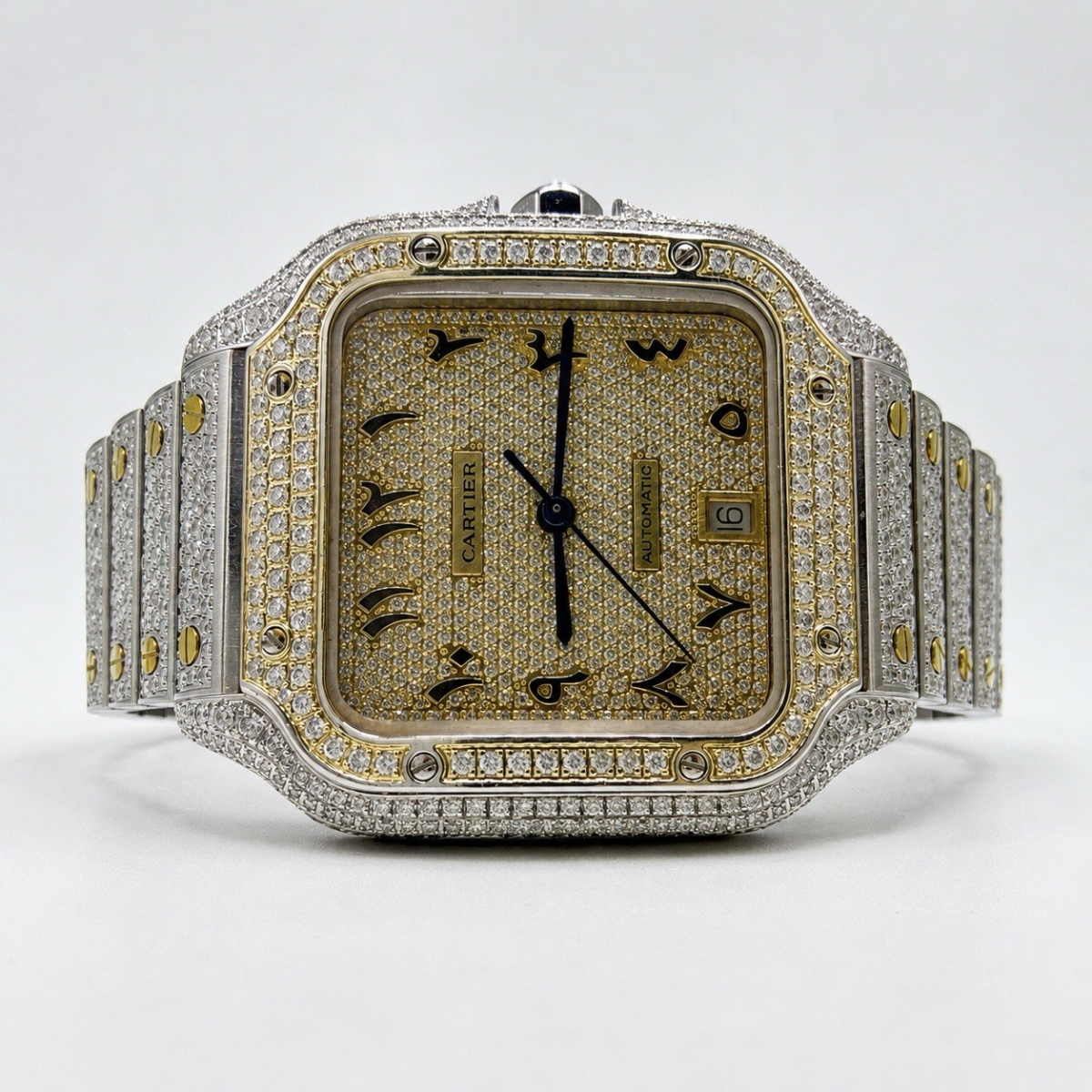 Cartier Santos Automatic Diamond Watch Arabic Dial 4072 Stainless Steel 100m - Cartier