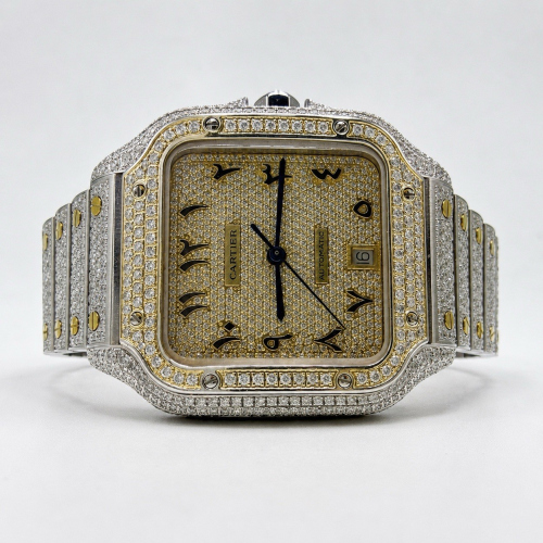 Cartier Santos Automatic Diamond Watch Arabic Dial 4072 Stainless Steel 100m