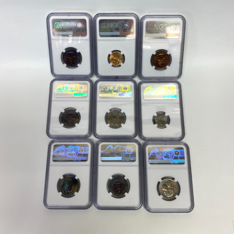 NGC UNC Details–8 Coins: Artificial Toning (7×25C, 1×10C), Altered Color (1×1C) NGC UNC Details–8 Coins: Artificial Toning (7×25C, 1×10C), Altered Color (1×1C)