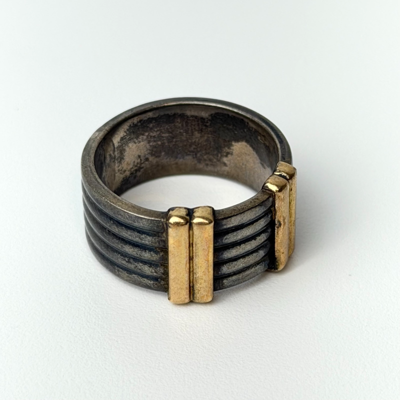 Vintage 70s Designer Leonore Doskow Sterling Silver & 14K Gold Ring Size 10