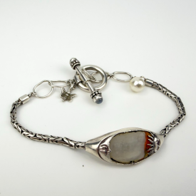 Vintage Bali Sterling Mother-of-Pearl Sun & Moon Hand-Painted Enamel Bracelet