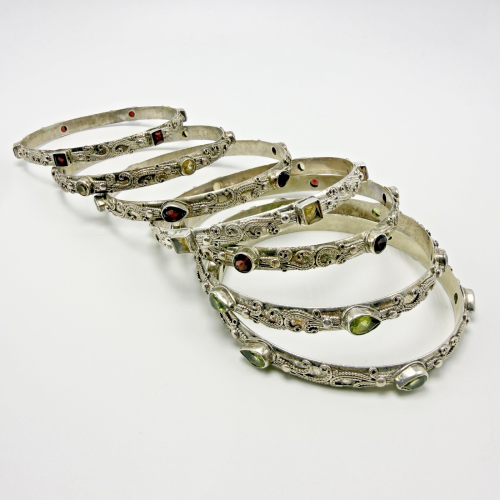 Sterling Silver 925 Natural Gemstone Bangle Vintage Bracelets Lot of 7