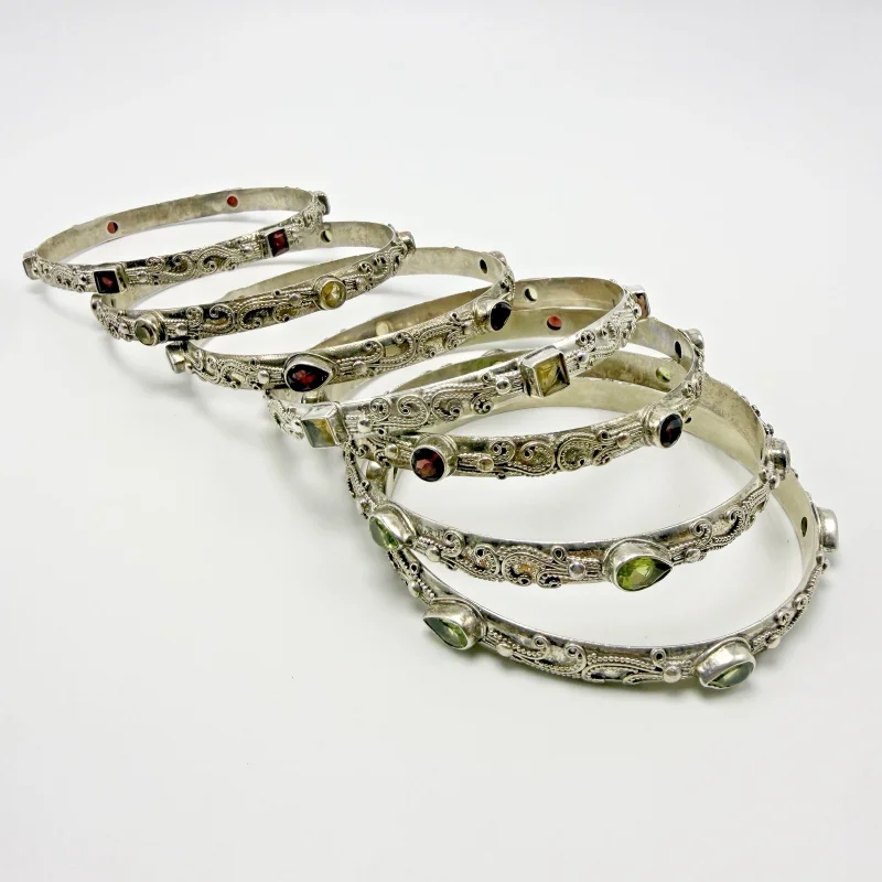 Lot of 7 Sterling Silver 925 Natural Gemstone Bangle Bracelets