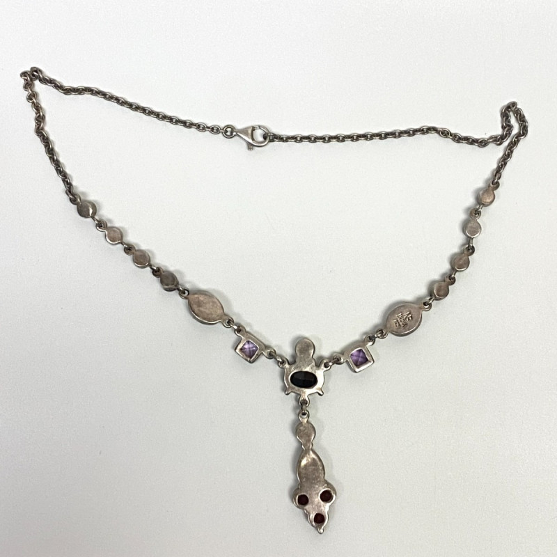 NICKY BUTLER STERLING UNUSUAL FESTOON DRAPE MOONSTONE, GARNET 17 NECKLACE