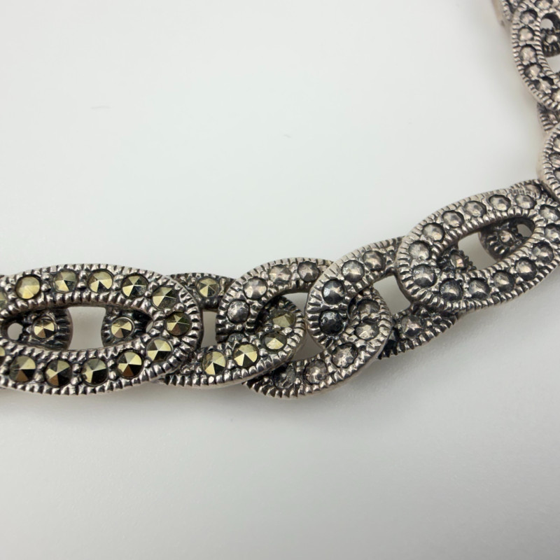 Vintage Judith Jack Signed Sterling Silver Marcasite Link Necklace