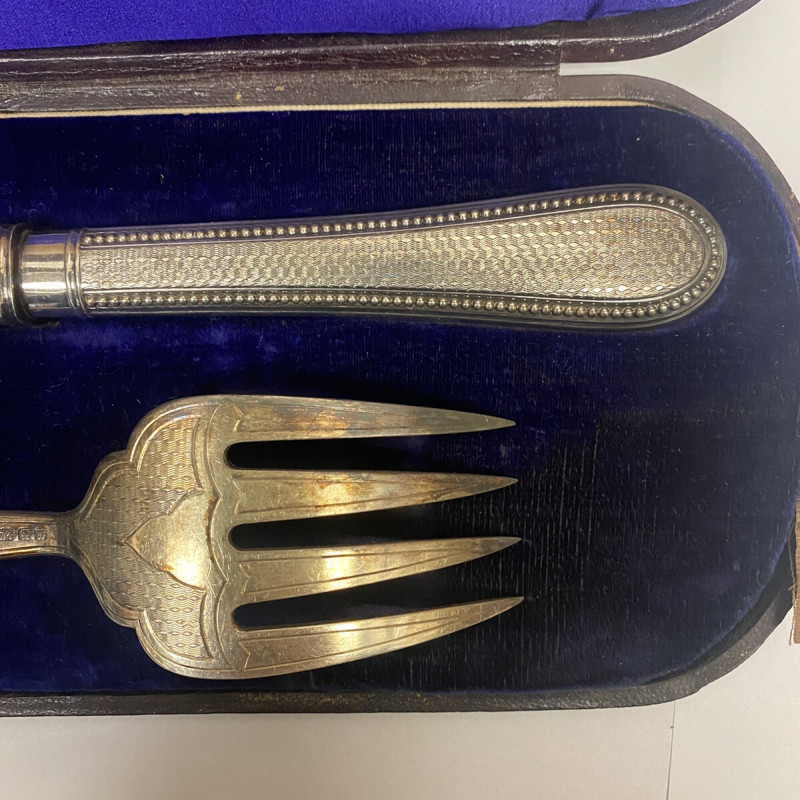 SILVER PLATE ANTIQUE FORK AND KNIFE 12 INCHES "RMEN" Silver Mark