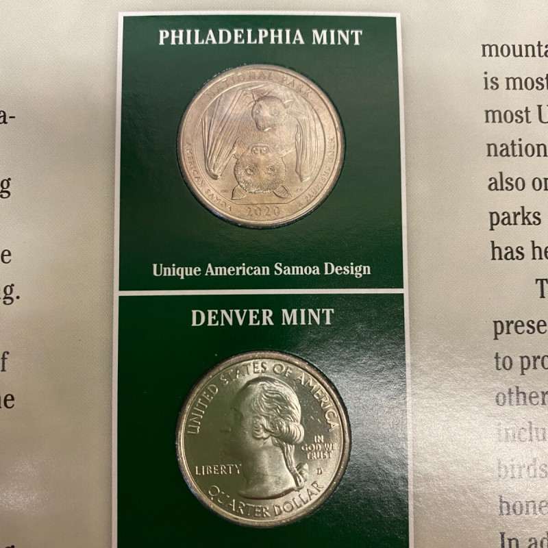 2020 National Park of American Samoa Quarter P&D coins w/2 Stamp