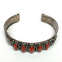 Vintage Silver Hand Bracelet Pure Red Coral Stone