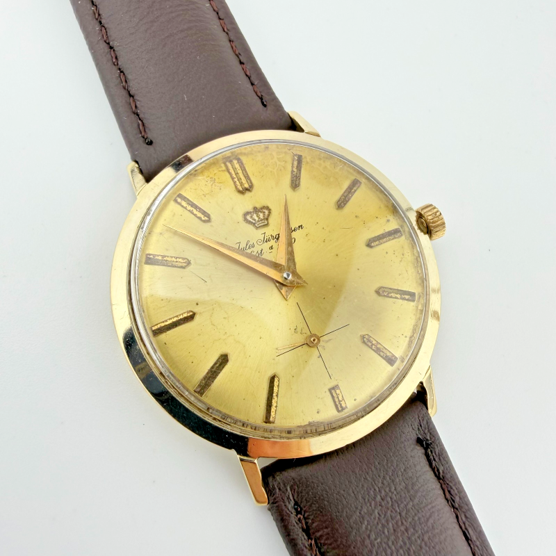 Vintage 14K Gold Jules Jurgensen 33mm Manual Wind Men's Watch Leather