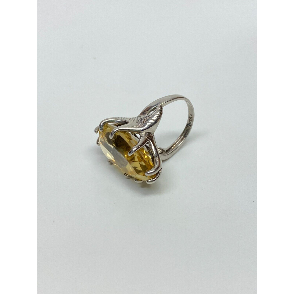 Yellow Citrine Rhodium Over 925 Silver Ring
