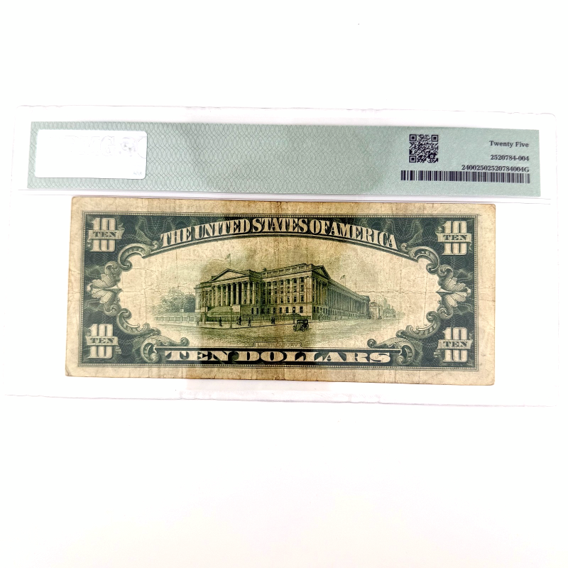 1928 $10 Gold Certificate Yellow Seal AA Block PMG 25 VF - A46730188A