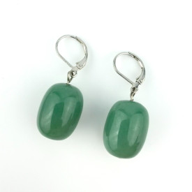Genuine Natural Green Nephrite Jade Barrel Dangle Earrings