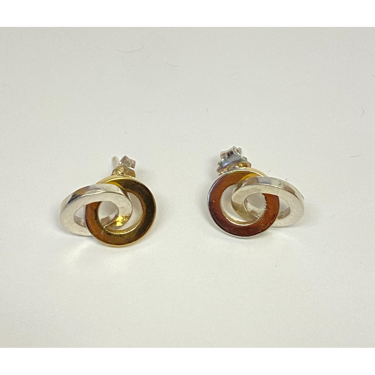 Gold Tone over Sterling Silver Two-Tone Double Circle Polished Stud Earrings