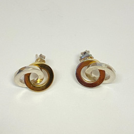 Gold Tone over Sterling Silver Two-Tone Double Circle Polished Stud Earrings