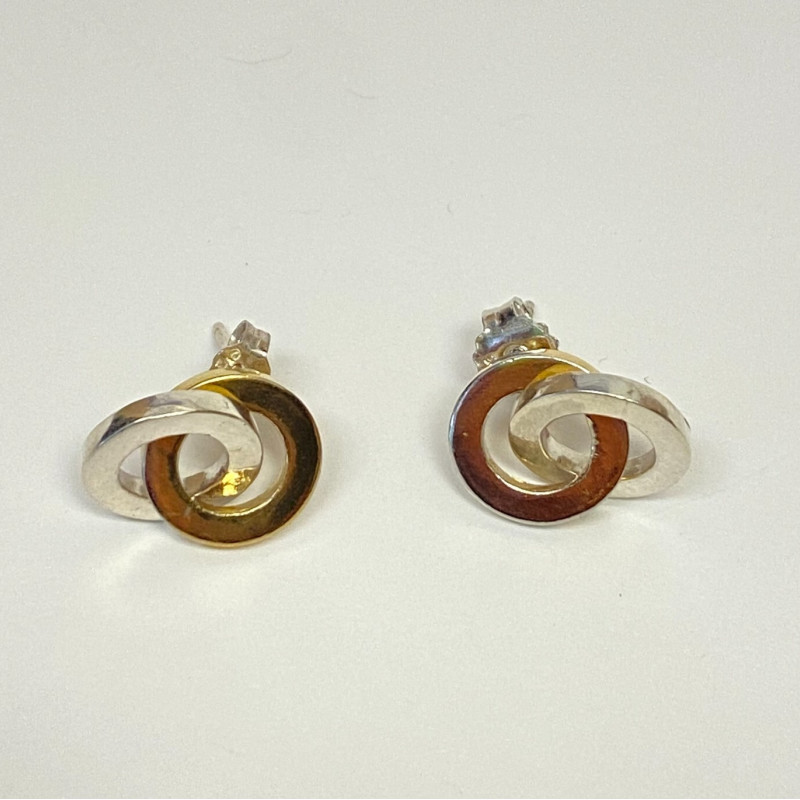 Gold Tone over Sterling Silver Two-Tone Double Circle Polished Stud Earrings Gold Tone over Sterling Silver Two-Tone Double Circle Polished Stud Earrings