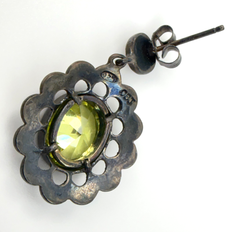 Dee Berkley Jewelry Co. Sterling Silver Oval Cut Peridot and Marcasite Earrings