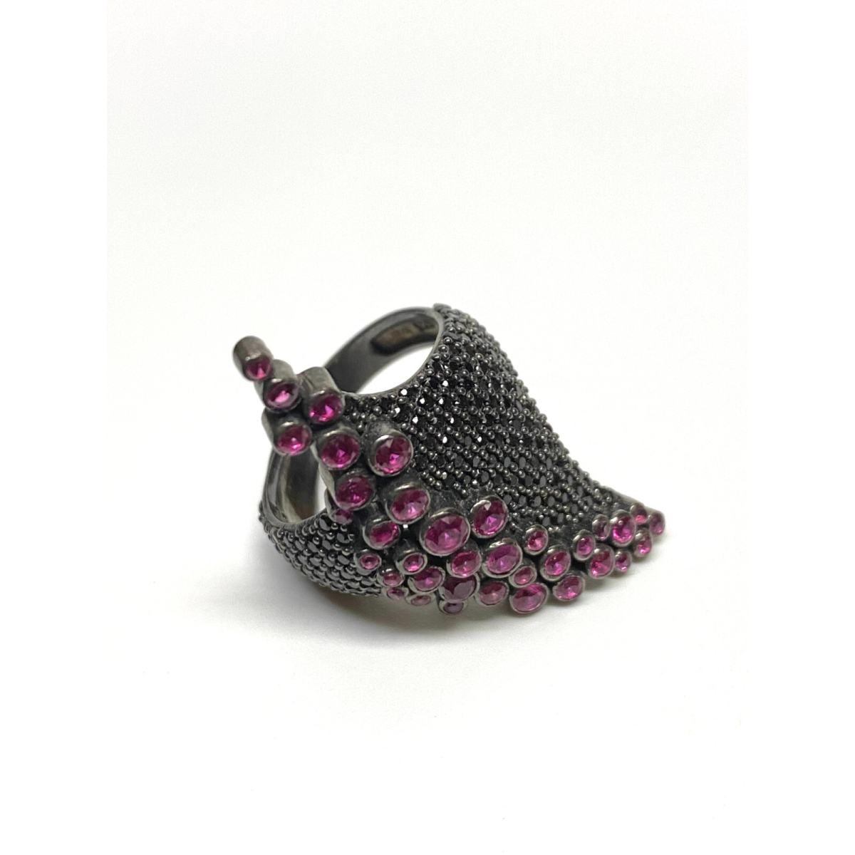 Sterling Silver Black Onyx and Rubies Ring