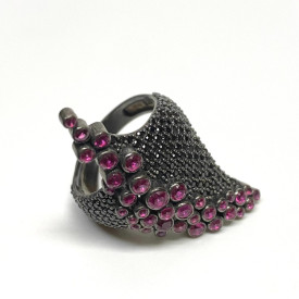 Sterling Silver Black Onyx and Rubies Ring