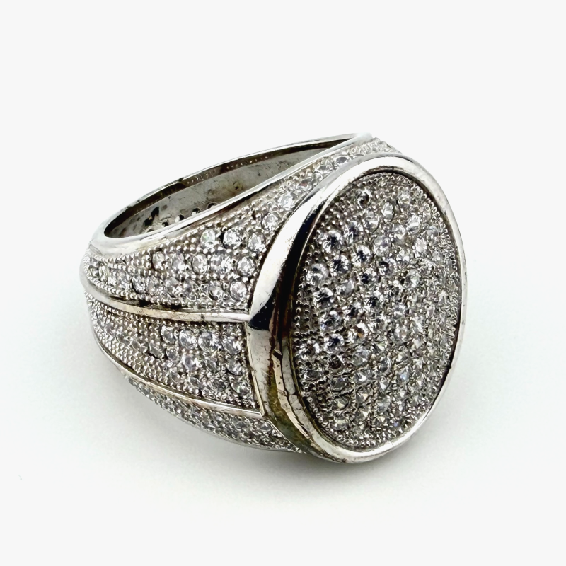 Hip Hop Ring Silver Finish With a Scattering of Cubic Zirconia Stones Size 10.25