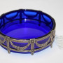 Vintage Cobalt Blue Glass Russian Silver 875 Ash Tray With Tag 