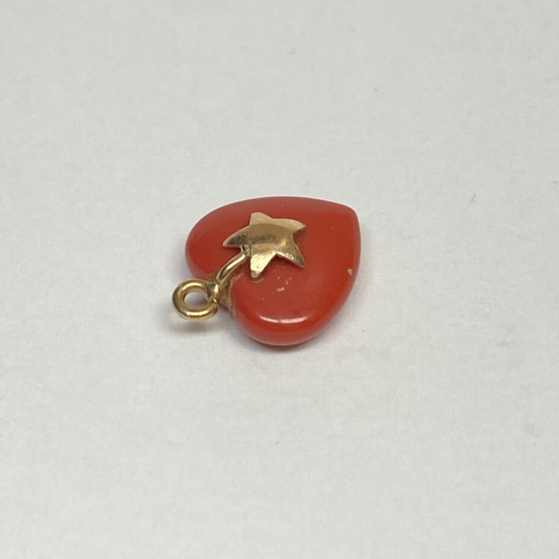 14 K Gold Red CORAL HEART CHARM 14 K Gold Red CORAL HEART CHARM