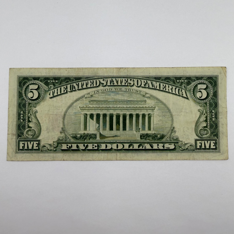 1963 Series $5 Red Seal United States Note, Serial A51475797A, Boston District A