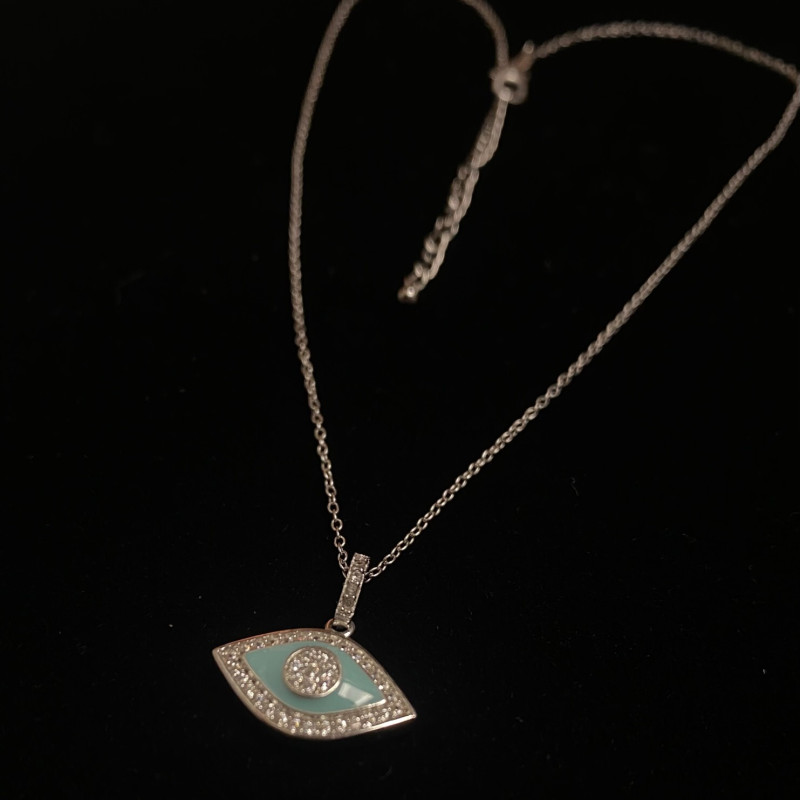 Silver 925 and White Sapphire, Celestial Protector Eye Chain Pendant 18 inches Silver 925 and White Sapphire, Celestial Protector Eye Chain Pendant 18 inches