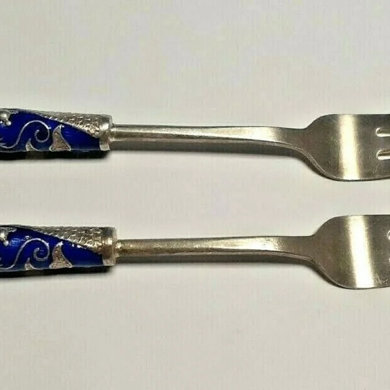  OLD STYLE STERLING SILVER   Designed With Blue & Silver Dragon Fork set
