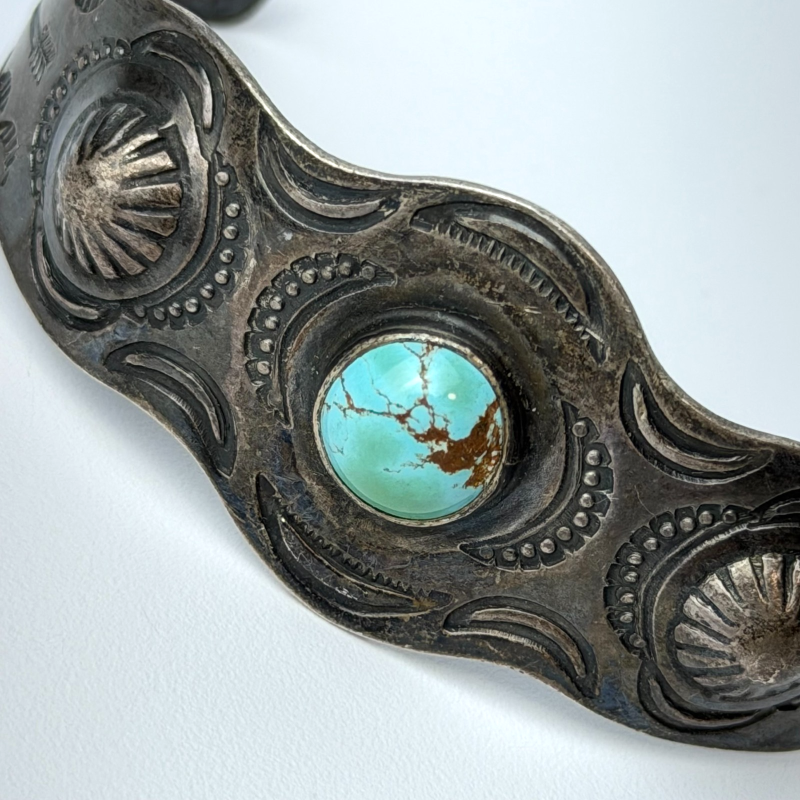 Vintage 1950's Navajo Silver Turquoise APPLIED ARROWHEAD Cufa Bracelet