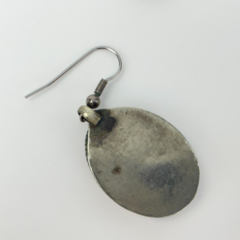 Vintage Old Custom Jewelry Natural Agate Oval Gemstone Earrings Boho