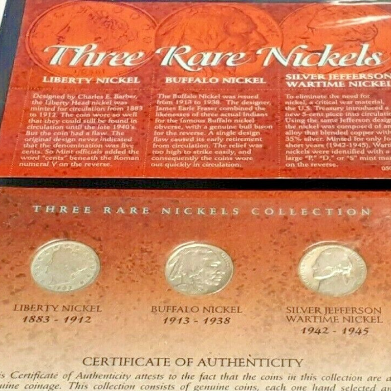Three  Rare Nickels Collection Liberty, Buffalo, Jefferson Silver War