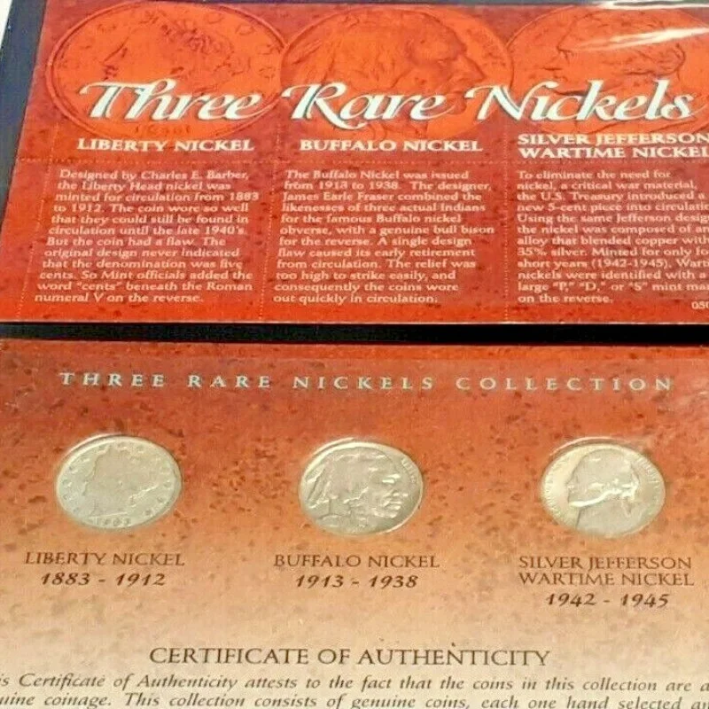 Three  Rare Nickels Collection Liberty, Buffalo, Jefferson Silver War