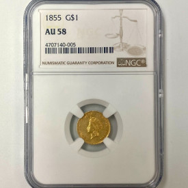 1855 $1 Indian Princess Head Gold Dollar NGC AU 58