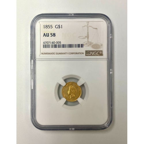 1855 $1 Indian Princess Head Gold Dollar NGC AU 58 1855 $1 Indian Princess Head Gold Dollar NGC AU 58