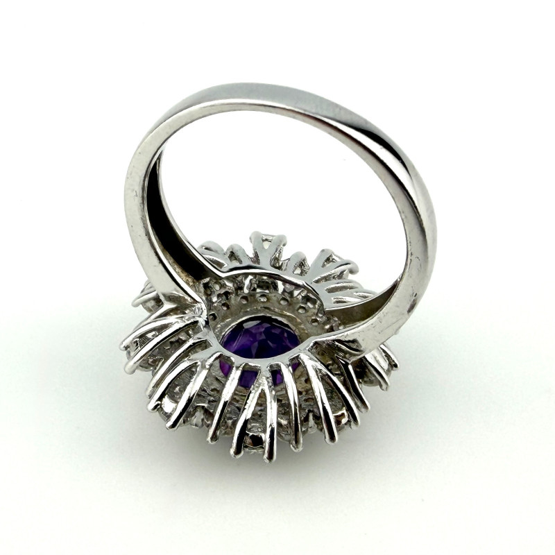 Vintage Style 925 China Oval Purple Amethyst & Cz  Ring Sz 8