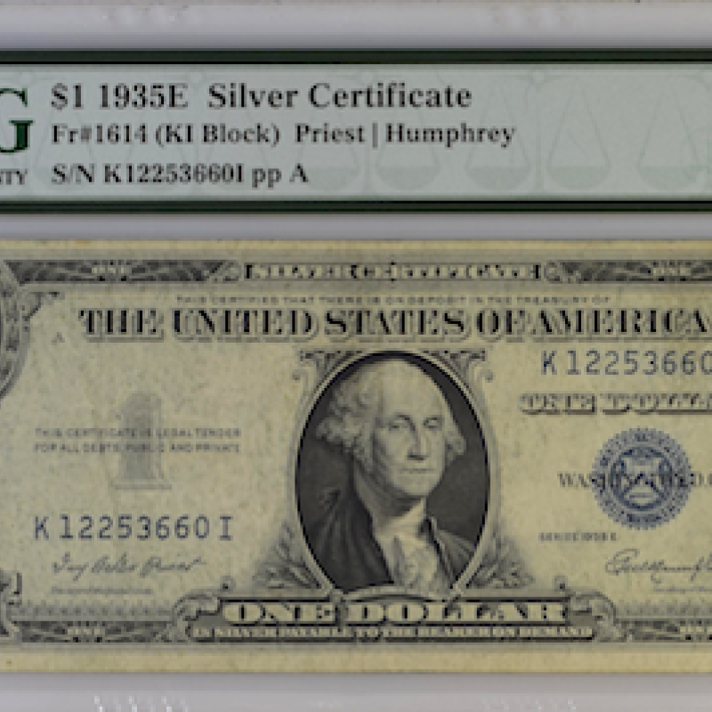 FR# 1614 $1  1935E PMG SILVER CERTIFICATE 30 VF (KI BLOCK) PRIEST/HUMPHREY 