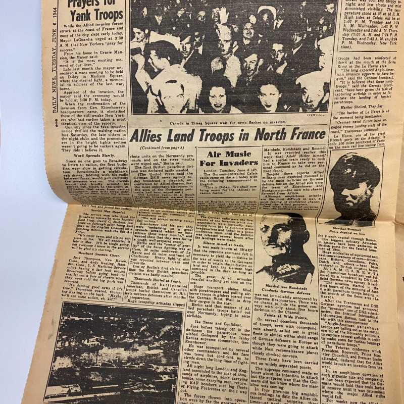 JUNE 6, 1944 D-DAY NEW YORK DAILY NEWS ICONIC NEWSPAPER RARE