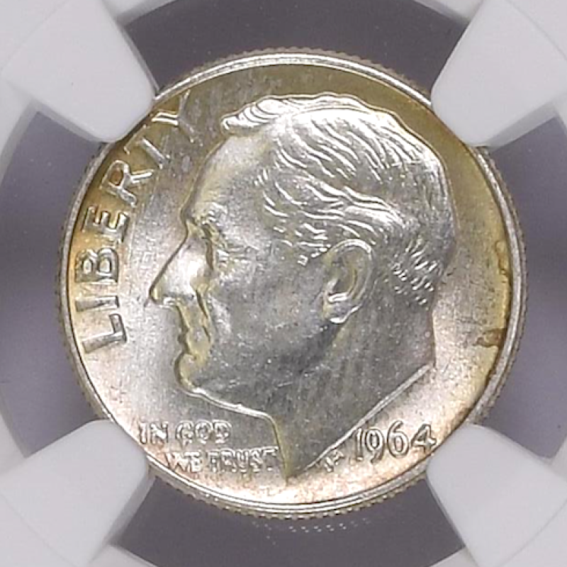 NGC MS 64, 1964 D BLUNT 9 10C  COLOR 