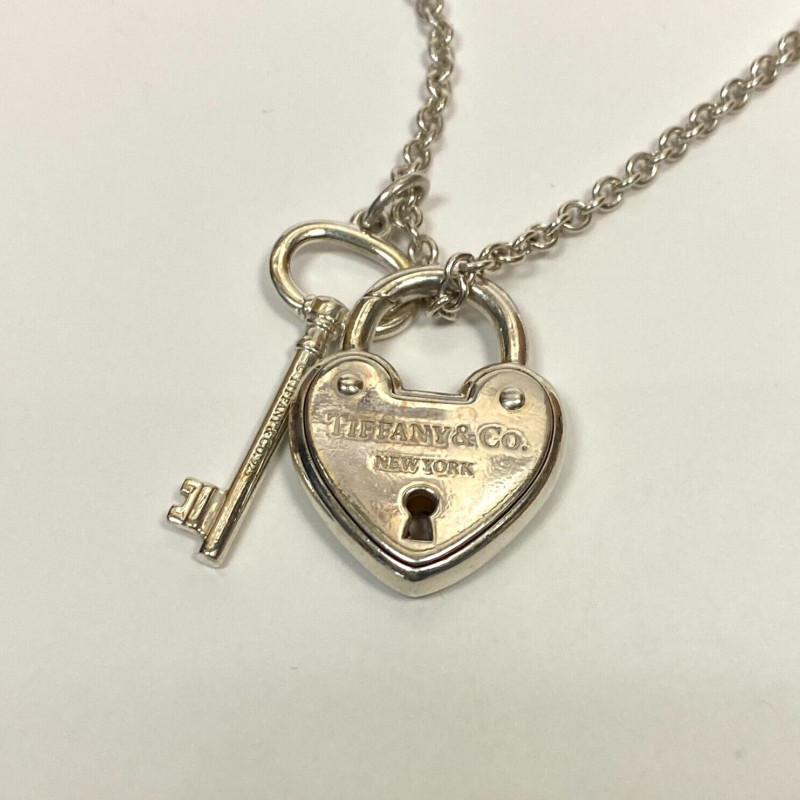Rare Tiffany & Co Silver Heart Arc Padlock Charm and Key Necklace, 16 Inches Rare Tiffany & Co Silver Heart Arc Padlock Charm and Key Necklace, 16 Inches