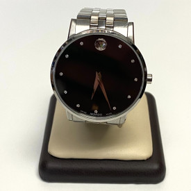 Movado Museum Man's Classic 1/20 CT. T.W. Diamond Watch with Black Dial, 40 mm