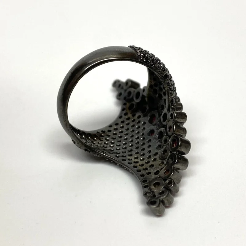 Sterling Silver Black Onyx and Rubies Ring