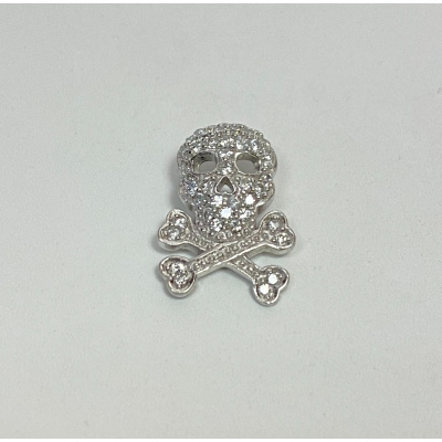 Silver pendant, 925 skull with CZ, Stamped 925