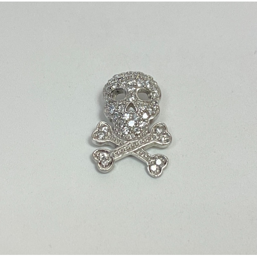 Silver pendant, 925 skull with CZ, Stamped 925